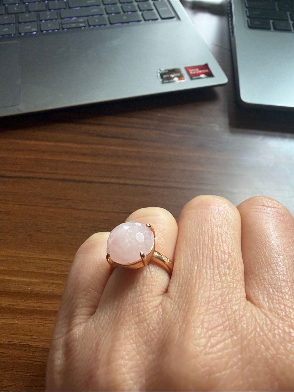 Rose Gold Ring with Pink Rose Quartz Gemstone